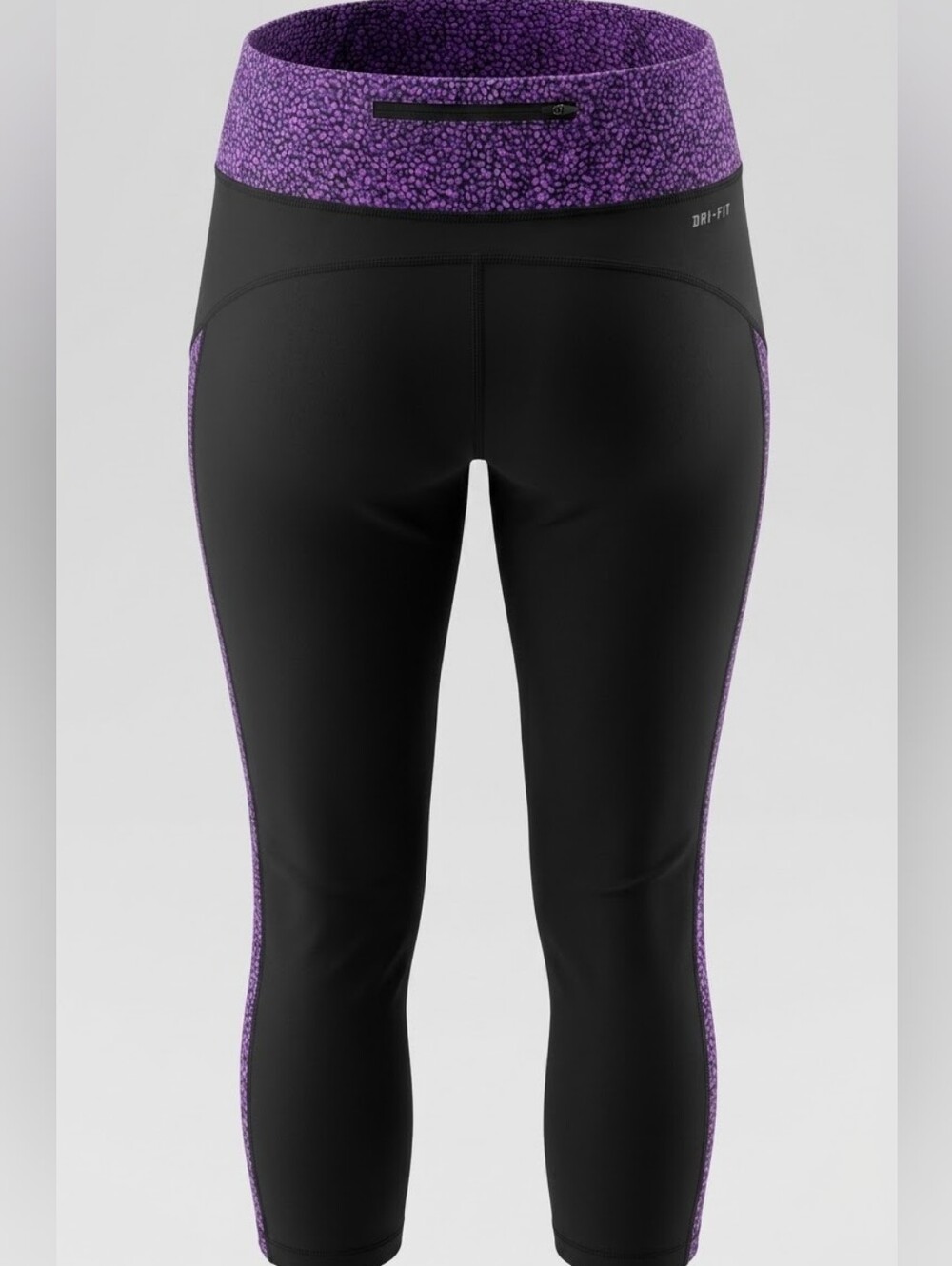 Nike Dri-FIT Black Purple Speckled Crop Leggings Zip Pocket - Picture 2 of 5